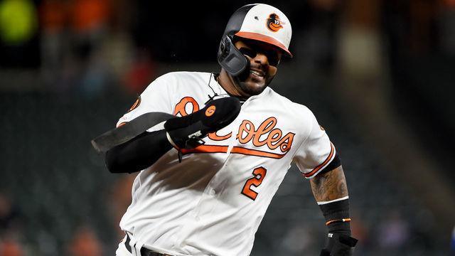 BALTIMORE, MD - SEPTEMBER 18: Jonathan Villar #2 of the Baltimore Orioles rounds third base to score during the second inning against the Toronto Blue Jays at Oriole Park at Camden Yards on September 18, 2019 in Baltimore, Maryland.