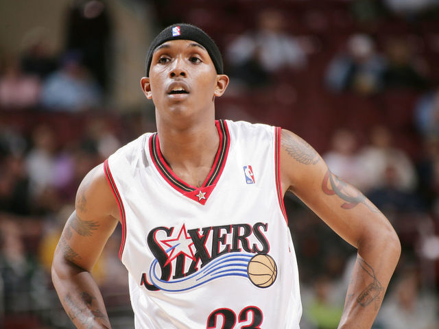 PHILADELPHIA - MARCH 14: Louis Williams #23 of the Philadelphia 76ers looks on against the Toronto Raptors on March 14, 2006 at the Wachovia Center in Philadelphia, Pennsylvania. The Raptors won 111-97. NOTE TO USER: User expressly acknowledges and agrees that, by downloading and or using this photograph, User is consenting to the terms and conditions of the Getty Images License Agreement. Mandatory Copyright Notice: Copyright 2006 NBAE