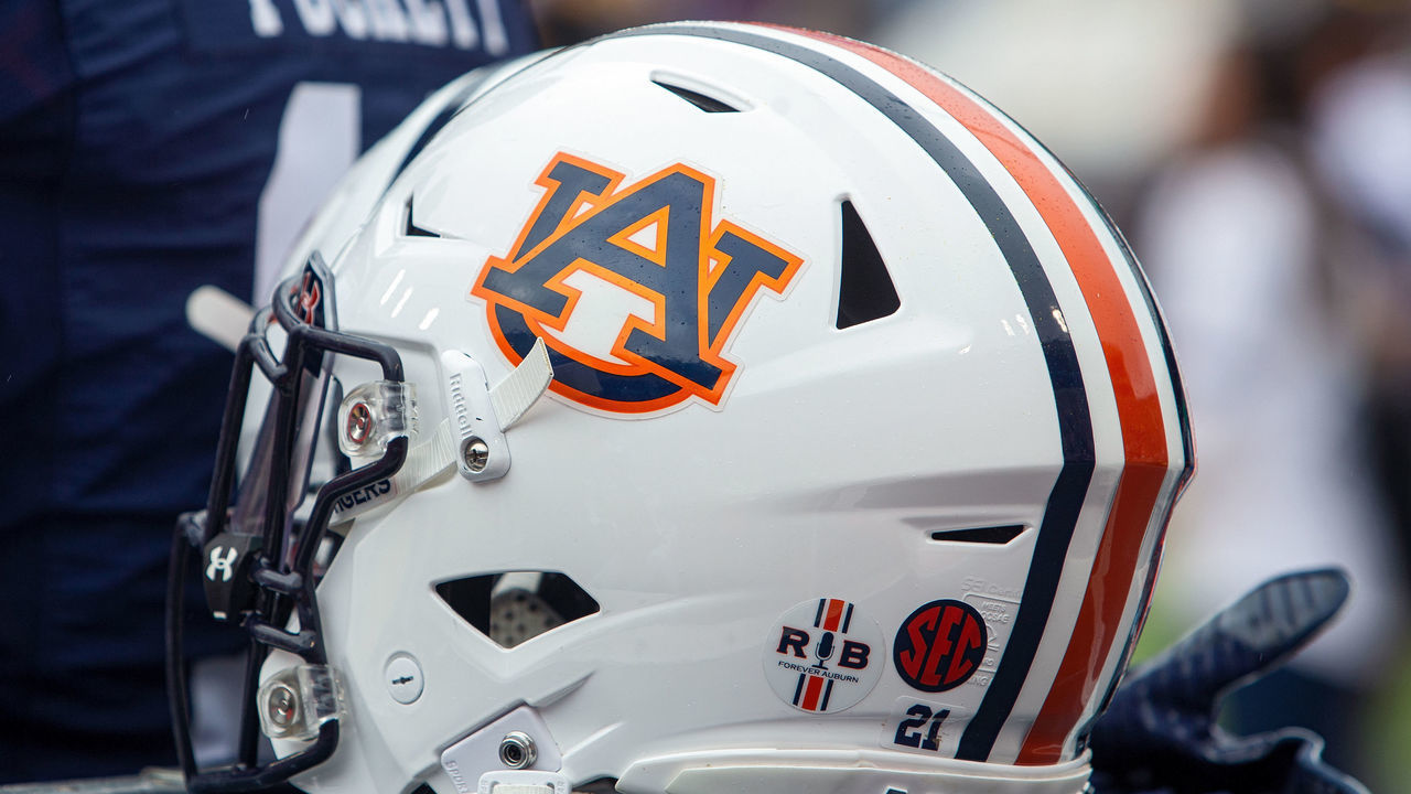 BATON ROUGE, LA - OCTOBER 26: An Auburn Tigers helmet rests on the sideline during a game between the LSU Tigers and the Auburn Tigers in Tiger Stadium in Baton Rouge, Louisiana on October 26, 2019.