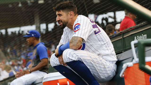 CHICAGO, ILLINOIS - SEPTEMBER 21: Nicholas Castellanos #6 of the Chicago Cubs lingers in the dugout for a couple extra minutes following his team's 9-8 loss to the St. Louis Cardinals at Wrigley Field on September 21, 2019 in Chicago, Illinois.