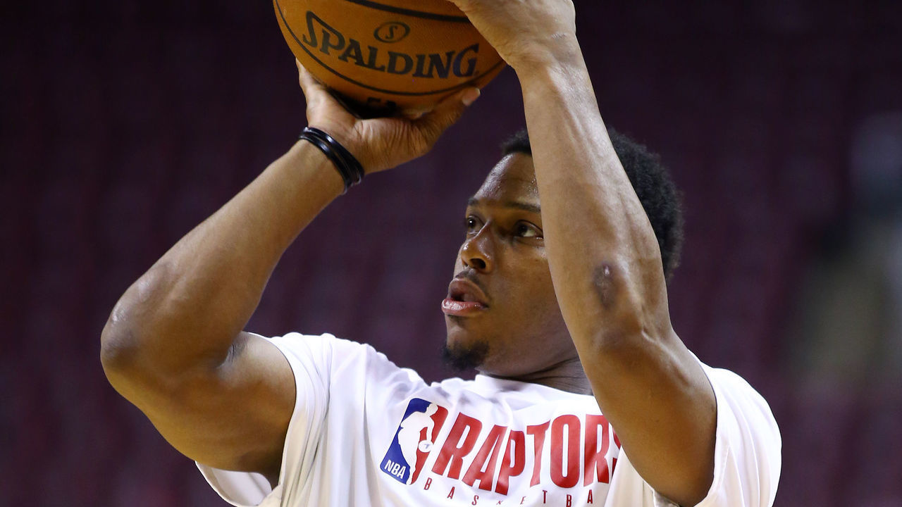 TORONTO, ON - DECEMBER 03: Kyle Lowry #7 of the Toronto Raptors shoots the ball as he tests his thumb injury prior to an NBA game against the Miami Heat at Scotiabank Arena on December 03, 2019 in Toronto, Canada.