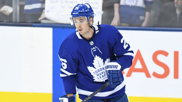 TORONTO, ON - OCTOBER 29: Toronto Maple Leafs Center Nick Shore (26) in warmups prior to the regular season NHL game between the Washington Capitals and Toronto Maple Leafs on October 29, 2019 at Scotiabank Arena