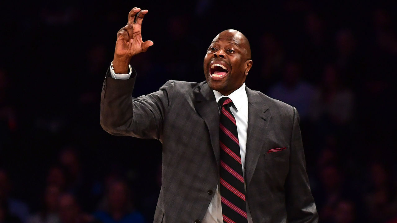 NEW YORK, NEW YORK - NOVEMBER 21: Georgetown Hoyas head coach Patrick Ewing reacts during the first half of their game against the Texas Longhorns at Madison Square Garden on November 21, 2019 in New York City.