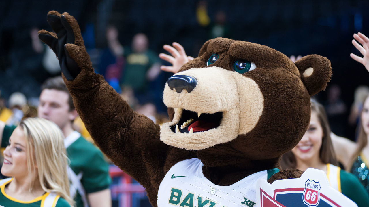 OKLAHOMA CITY, OK - MARCH 05: Baylor mascot post game after the game versus Texas during the Big 12 Women's Championship on March 05, 2018 at Chesapeake Energy Arena in Oklahoma City, OK.