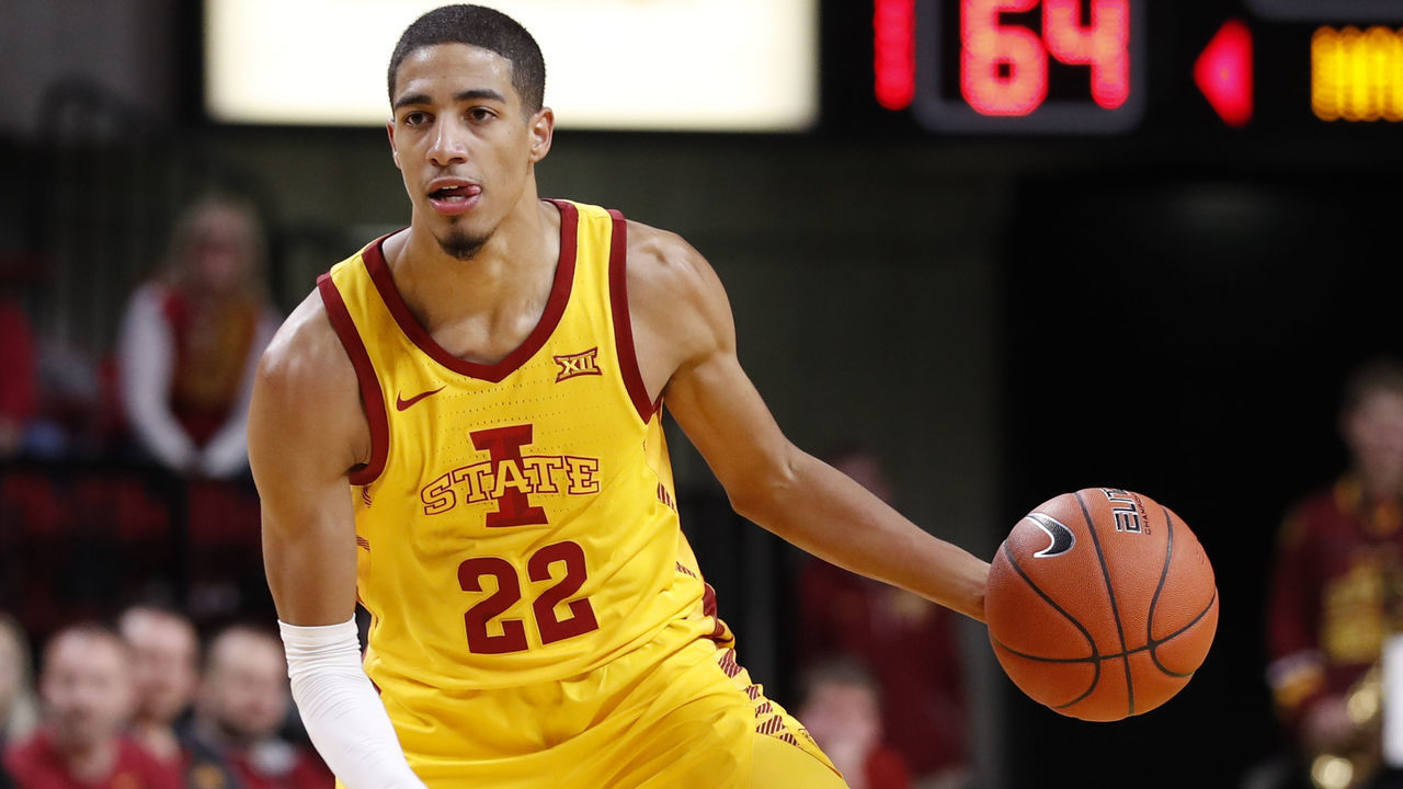 AMES, IA - NOVEMBER 12: Tyrese Haliburton #22 of the Iowa State Cyclones drives the ball in the second half of play at Hilton Coliseum on November 12, 2019 in Ames, Iowa. The Iowa State Cyclones won 70-52 over the Northern Illinois Huskies.