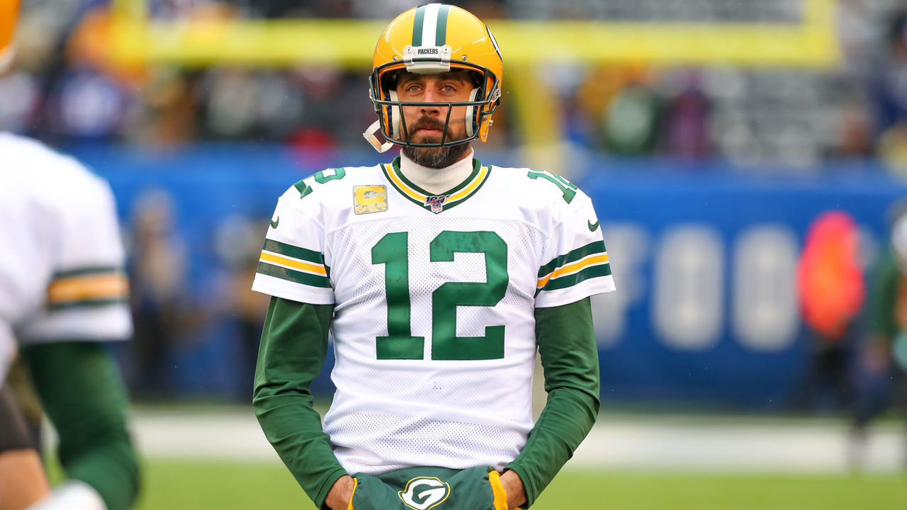 EAST RUTHERFORD, NJ - DECEMBER 01: Green Bay Packers quarterback Aaron Rodgers (12) warms up prior to the National Football League game between the New York Giants and the Green Bay Packers on December 1, 2019 at MetLife Stadium in East Rutherford, NJ.