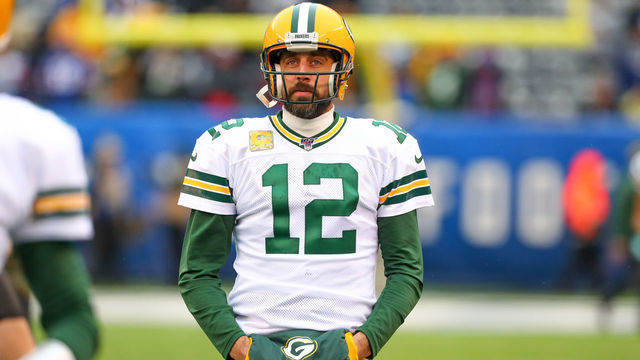 EAST RUTHERFORD, NJ - DECEMBER 01: Green Bay Packers quarterback Aaron Rodgers (12) warms up prior to the National Football League game between the New York Giants and the Green Bay Packers on December 1, 2019 at MetLife Stadium in East Rutherford, NJ.