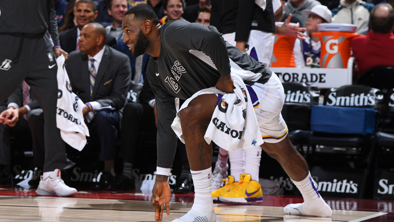 SALT LAKE CITY, UT - DECEMBER 4: LeBron James #23 of the Los Angeles Lakers reacts to a play during the game against the Utah Jazz on December 4, 2019 at vivint.SmartHome Arena in Salt Lake City, Utah. Mandatory Copyright Notice: Copyright 2019 NBAE