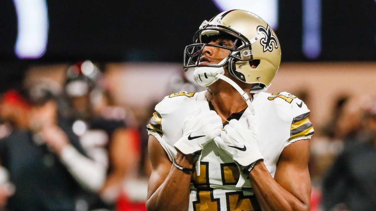 ATLANTA, GA- NOVEMBER 28: New Orleans Saints wide receiver Michael Thomas (13) looks of the video boards against Atlanta Falcons on November 28, 2019 at the Mercedes-Benz Stadium in Atlanta, GA.