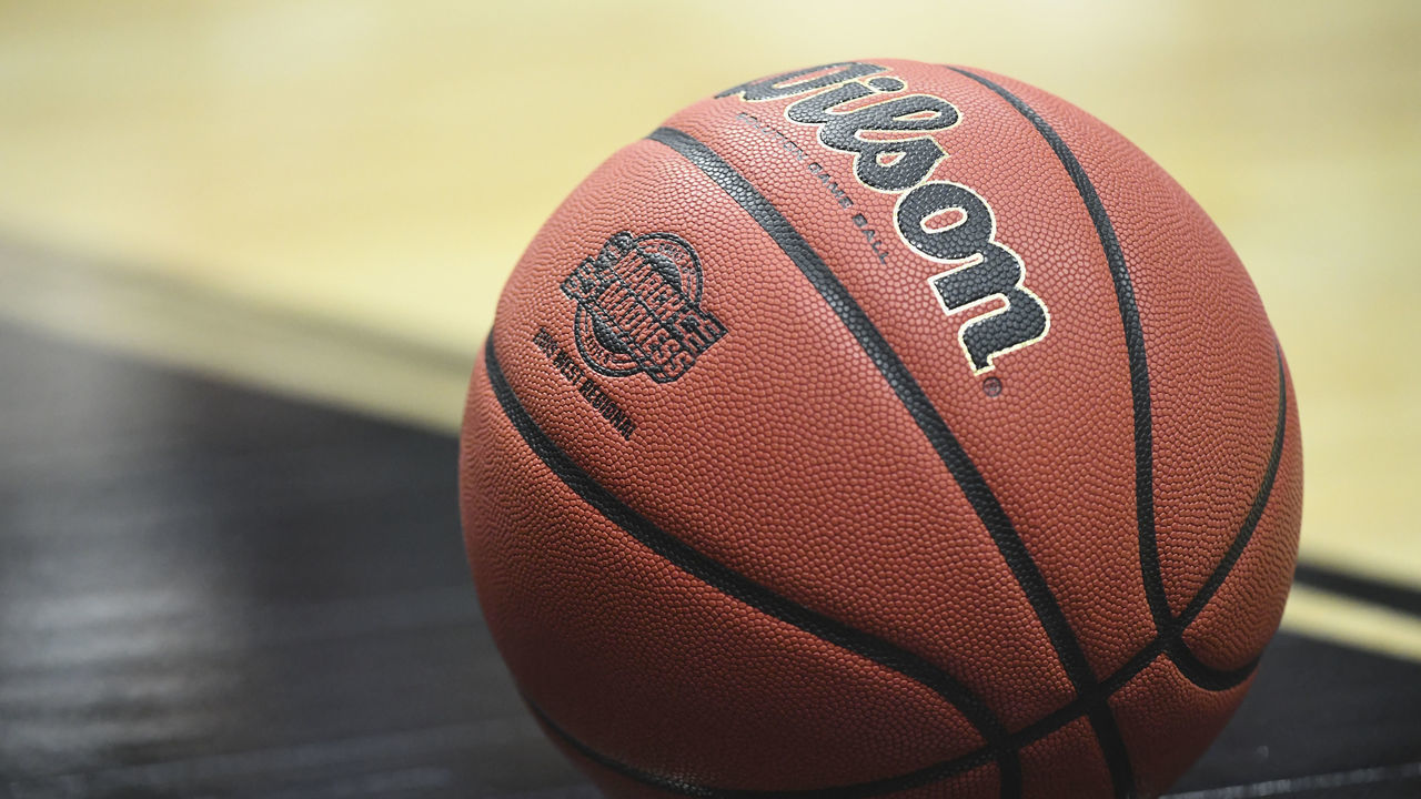 ANAHEIM, CA - MARCH 28: A detail view of the March Madness logo on a Wilson basketball during the game between the Gonzaga Bulldogs and the Florida State Seminoles in the third round of the 2019 NCAA Photos via Getty Images Men's Basketball Tournament held at Honda Center on March 28, 2019 in Anaheim, California.