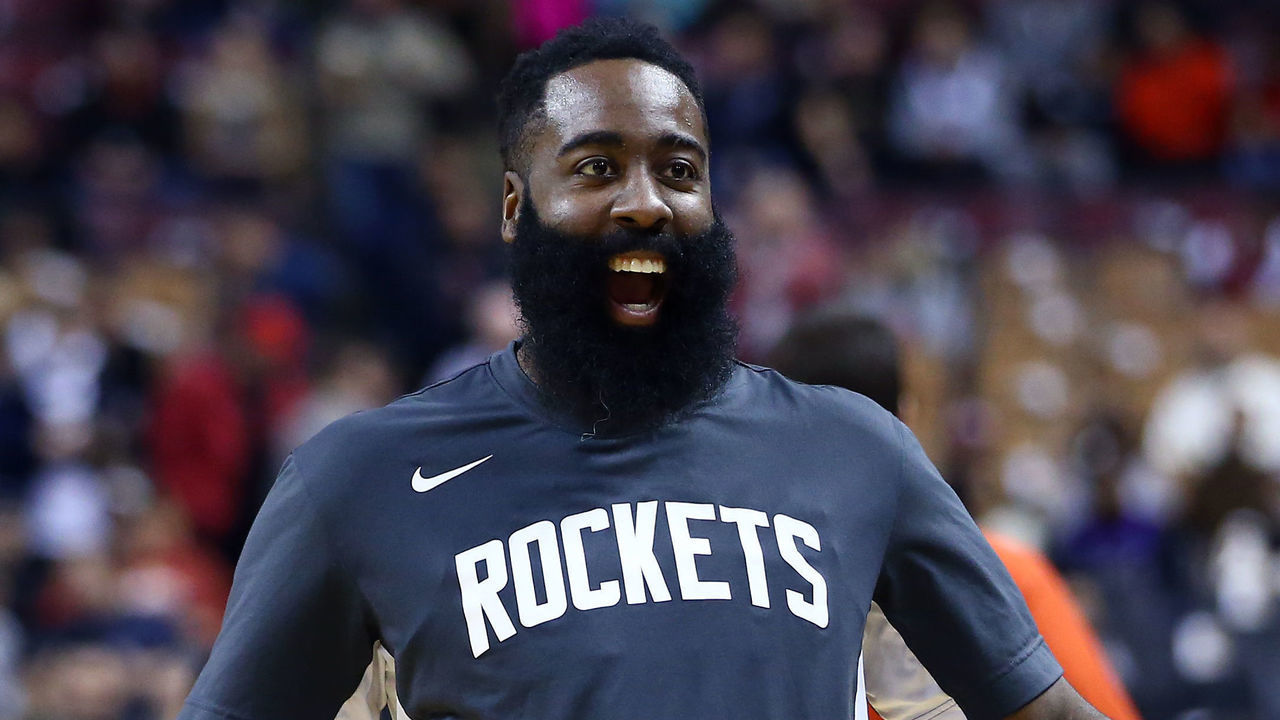 TORONTO, ON - DECEMBER 05: James Harden #13 of the Houston Rockets during warm up for an NBA game against the Toronto Raptors at Scotiabank Arena on December 05, 2019 in Toronto, Canada.
