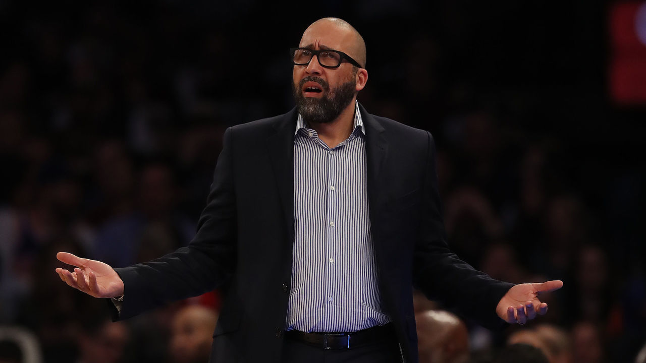 NEW YORK, NEW YORK - DECEMBER 05: David Fizdale of the New York Knicks reacts to a call against his team in the first half against the Denver Nuggets at Madison Square Garden on December 05, 2019 in New York City.