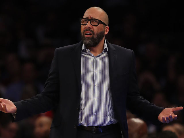 NEW YORK, NEW YORK - DECEMBER 05: David Fizdale of the New York Knicks reacts to a call against his team in the first half against the Denver Nuggets at Madison Square Garden on December 05, 2019 in New York City.