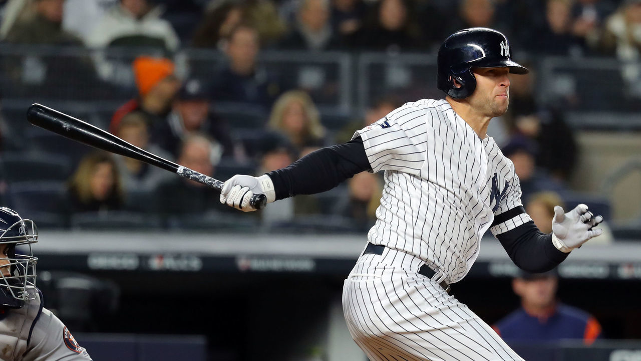 BRONX, NY - OCTOBER 18: Brett Gardner #11 of the New York Yankees bats during Game 5 of the ALCS between the Houston Astros and the New York Yankees at Yankee Stadium on Friday, October 18, 2019 in the Bronx borough of New York City.