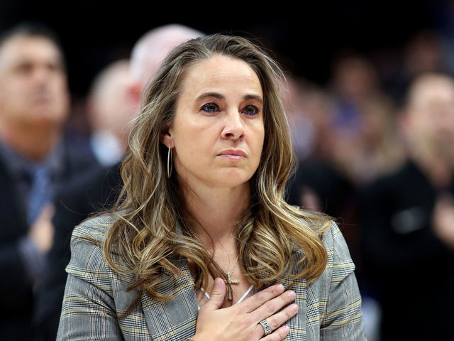 DALLAS, TEXAS - NOVEMBER 18: Assistant coach Becky Hammon of the San Antonio Spurs at American Airlines Center on November 18, 2019 in Dallas, Texas.