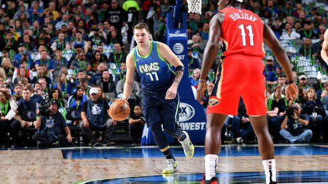 DALLAS, TX - DECEMBER 7: Luka Doncic #77 of the Dallas Mavericks handles the ball against the New Orleans Pelicans on December 07, 2019 at the American Airlines Center in Dallas, Texas. Mandatory Copyright Notice: Copyright 2019 NBAE