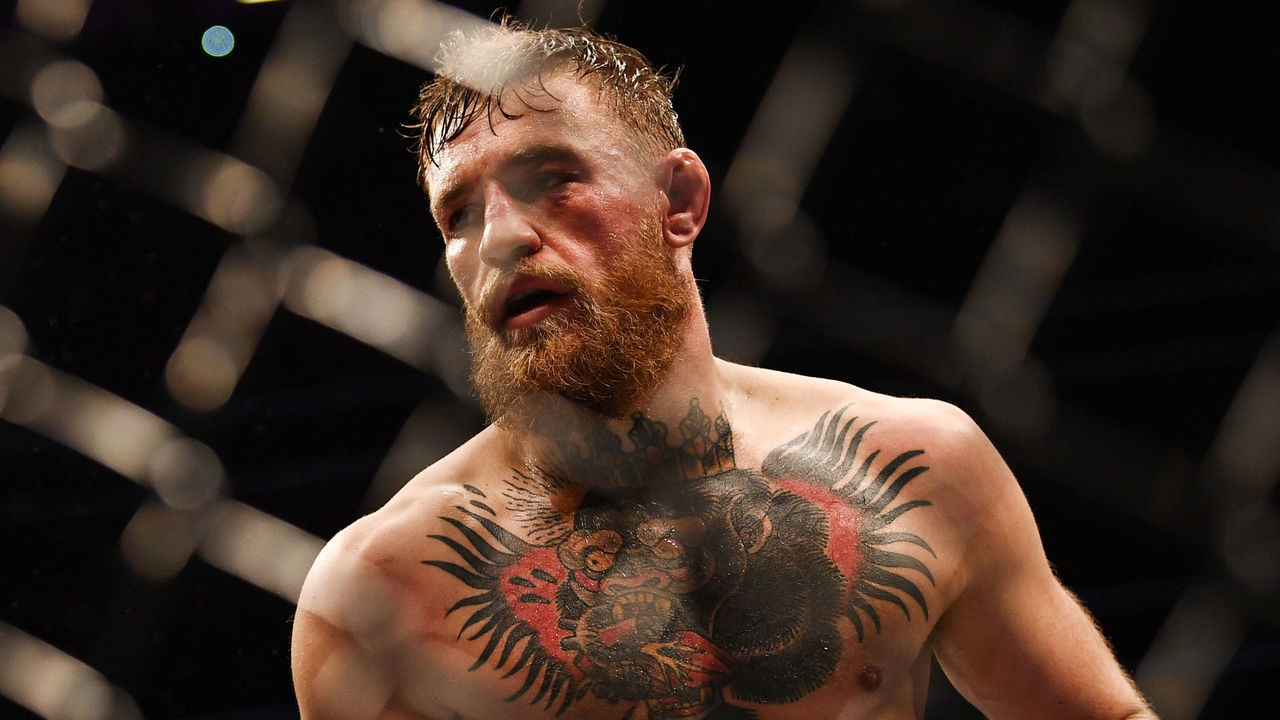 Las Vegas , United States - 6 October 2018; Conor McGregor during his UFC lightweight championship fight with Khabib Nurmagomedov during UFC 229 at T-Mobile Arena in Las Vegas, Nevada, USA.