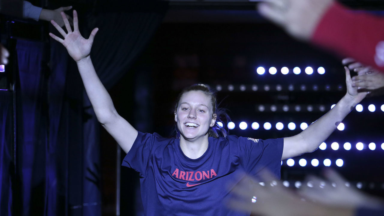 TUCSON, AZ - NOVEMBER 29: Arizona Wildcats forward Cate Reese (25) gets introduced during a college women's basketball game between UC Riverside Highlanders and Arizona Wildcats on November 29, 2019, at McKale Center in Tucson, AZ.