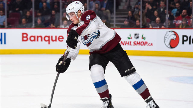 MONTREAL, QC - DECEMBER 05: Colorado Avalanche defenceman Cale Makar (8) shoots the puck away during the Colorado Avalanche versus the Montreal Canadiens game on December 05, 2019, at Bell Centre in Montreal, QC