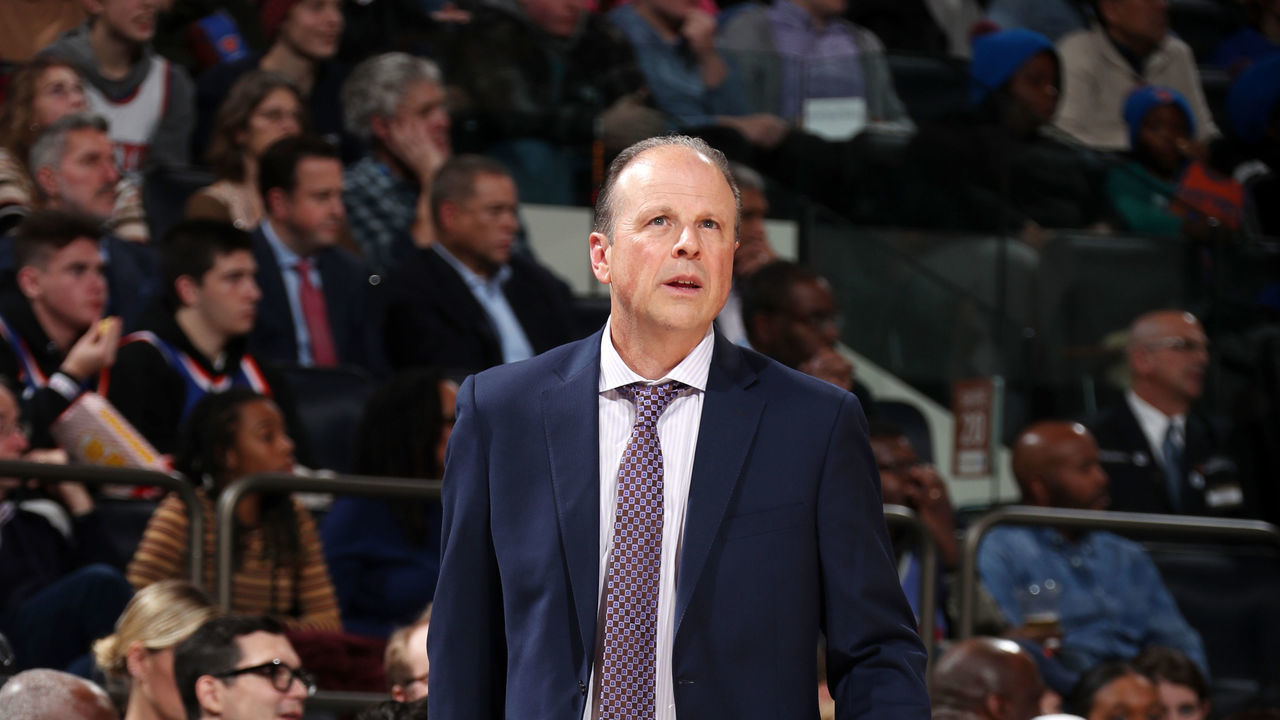 NEW YORK, NY - DECEMBER 7: New York Knicks Interim Head Coach Mike Miller looks on during a game against the Indiana Pacers on December 7, 2019 at Madison Square Garden in New York City, New York. Mandatory Copyright Notice: Copyright 2019 NBAE