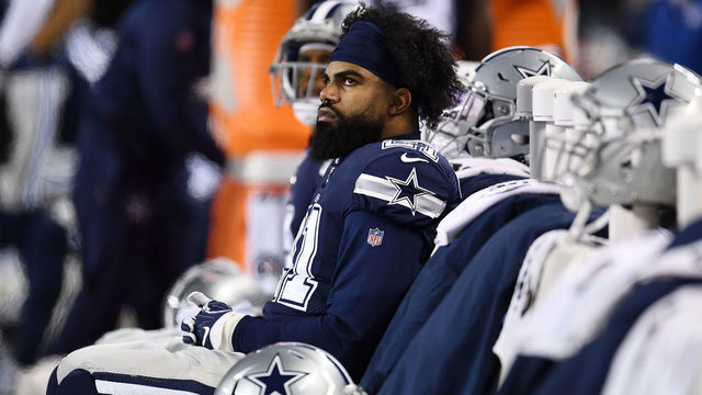 CHICAGO, ILLINOIS - DECEMBER 05: Ezekiel Elliott #21 of the Dallas Cowboys watches action during a game against the Chicago Bears at Soldier Field on December 05, 2019 in Chicago, Illinois. The Bears defeated the Cowboys 31-24.