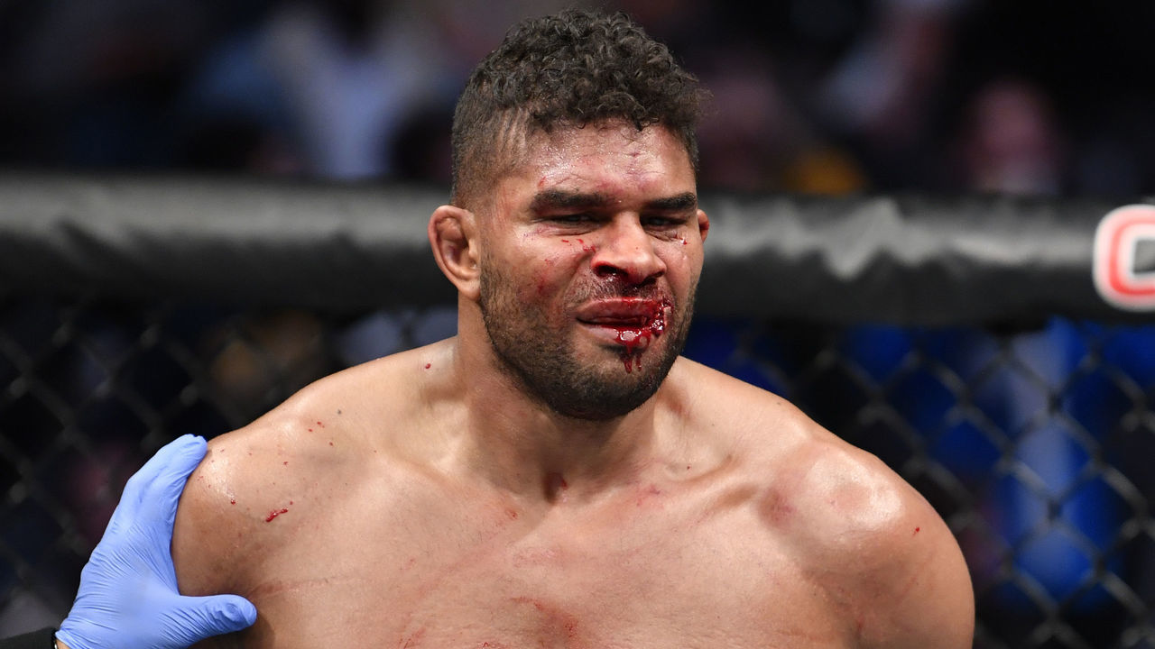 WASHINGTON, DC - DECEMBER 07: Alistair Overeem of Netherlands reacts after his TKO loss to Jairzinho Rozenstruik of Suriname in their heavyweight bout during the UFC Fight Night event at Capital One Arena on December 07, 2019 in Washington, DC.