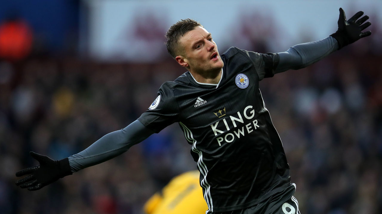 Leicester City's Jamie Vardy celebrates after scoring his side's fourth goal of the game Aston Villa v Leicester City - Premier League - Villa Park 08-12-2019 .