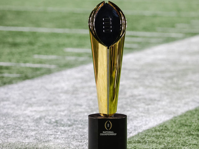 ATLANTA, GA - JANUARY 08: The College Football Playoff National Championship Trophy during the College Football Playoff National Championship Game between the Alabama Crimson Tide and the Georgia Bulldogs on January 8, 2018 at Mercedes-Benz Stadium in Atlanta, GA. (Photo by David Rosenblum/Icon Sportswire)