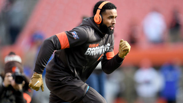 CLEVELAND, OHIO - DECEMBER 08: Wide receiver Odell Beckham #13 of the Cleveland Browns warms up prior to the game against the Cincinnati Bengals at FirstEnergy Stadium on December 08, 2019 in Cleveland, Ohio.