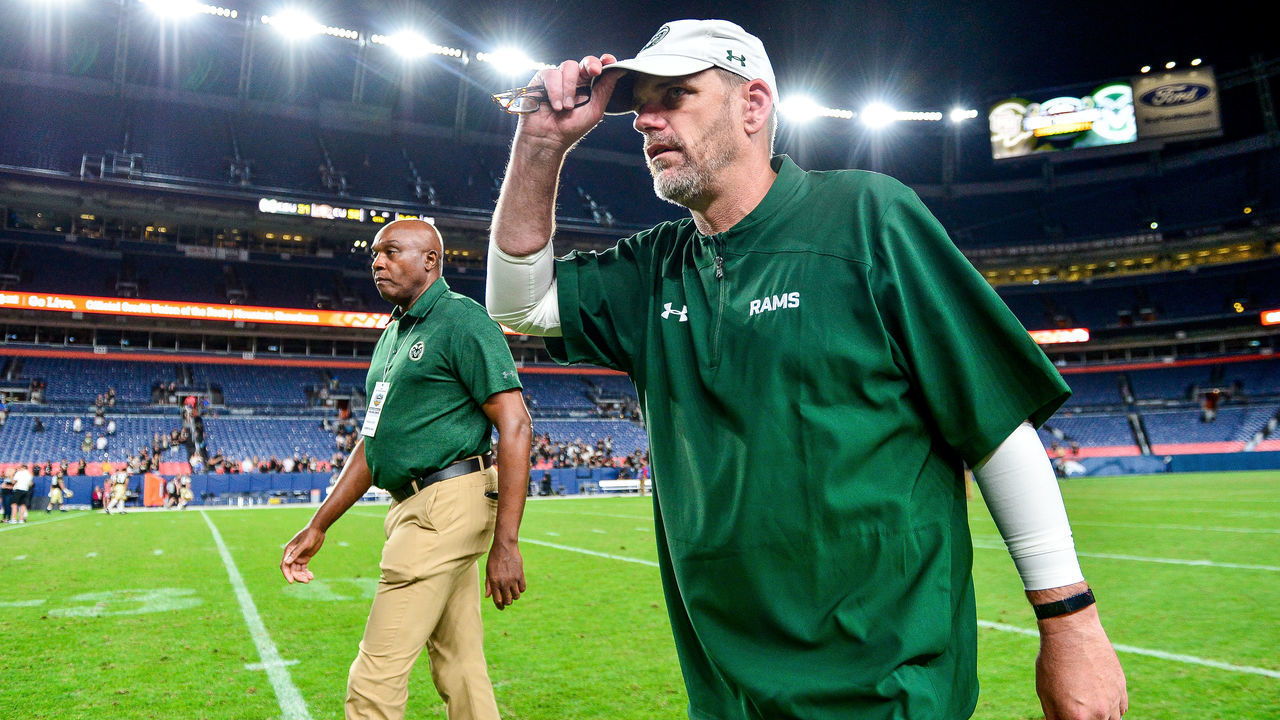 DENVER, CO - AUGUST 31: Head coach Mike Bobo of the Colorado State Rams walks off the field after a 51-32 loss to the Colorado Buffaloes at Broncos Stadium at Mile High on August 31, 2019 in Denver, Colorado.