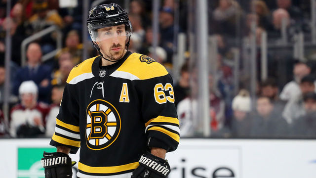 BOSTON, MASSACHUSETTS - DECEMBER 07: Brad Marchand #63 of the Boston Bruins looks on during the first period of the game against the Colorado Avalanche at TD Garden on December 07, 2019 in Boston, Massachusetts.