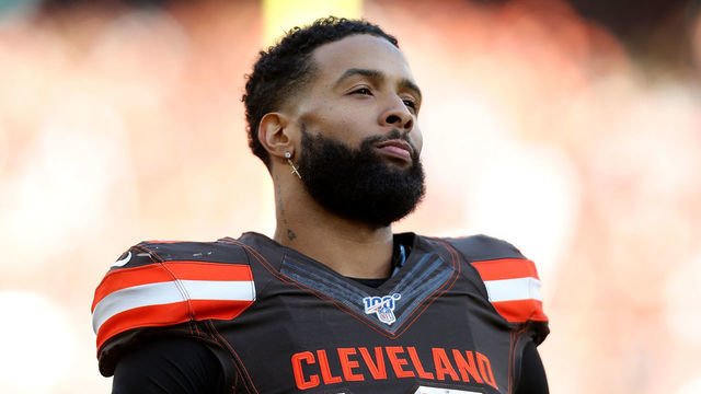 CLEVELAND, OH - NOVEMBER 24: Odell Beckham Jr. #13 of the Cleveland Browns keeps loose on the sideline during the game against the Miami Dolphins at FirstEnergy Stadium on November 24, 2019 in Cleveland, Ohio. Cleveland defeated Miami 41-24.
