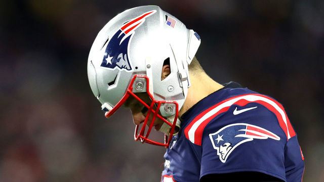 FOXBOROUGH, MASSACHUSETTS - DECEMBER 08: Tom Brady #12 of the New England Patriots looks on during the fourth quarter of the game against the Kansas City Chiefs at Gillette Stadium on December 08, 2019 in Foxborough, Massachusetts.
