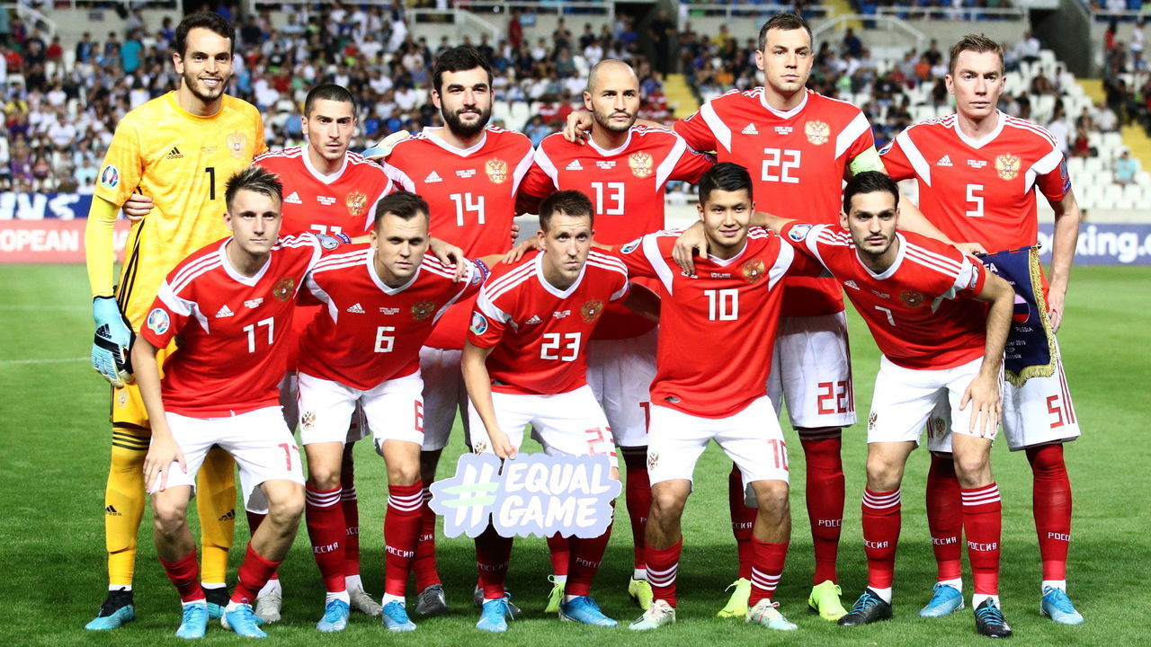 NICOSIA, CYPRUS - OCTOBER 13, 2019: Russia's players pose for a group photograph ahead of the 2020 UEFA Euro Qualification Round Group I football match between Cyprus and Russia at GSP Stadium. Sergei Bobylev/TASS