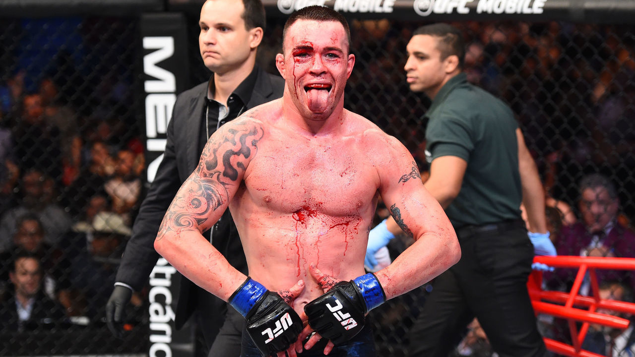 SAO PAULO, BRAZIL - OCTOBER 28: Colby Covington celebrates after defeating Demian Maia of Brazil in their welterweight bout during the UFC Fight Night event inside the Ibirapuera Gymnasium on October 28, 2017 in Sao Paulo, Brazil.