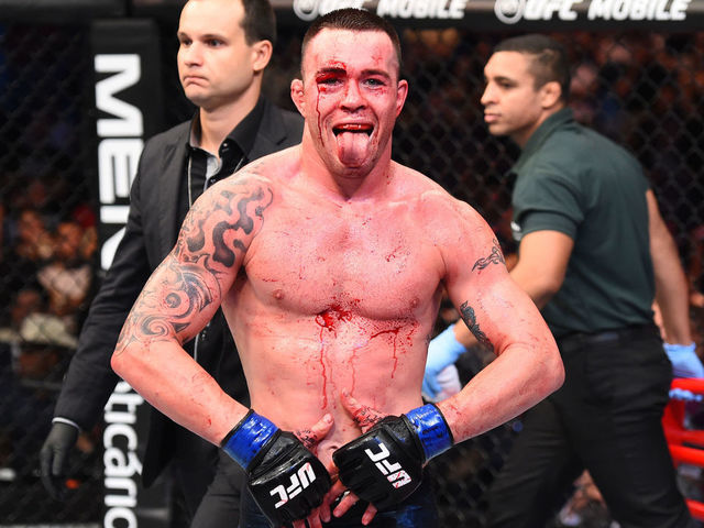SAO PAULO, BRAZIL - OCTOBER 28: Colby Covington celebrates after defeating Demian Maia of Brazil in their welterweight bout during the UFC Fight Night event inside the Ibirapuera Gymnasium on October 28, 2017 in Sao Paulo, Brazil.
