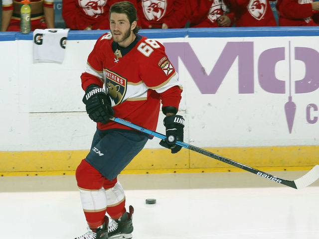 SUNRISE, FL - NOVEMBER 24: Mike Hoffman #68 of the Florida Panthers skates prior to the game against the Buffalo Sabres at the BB&T Center on November 24, 2019 in Sunrise, Florida. The Sabres defeated the Panthers 5-2.