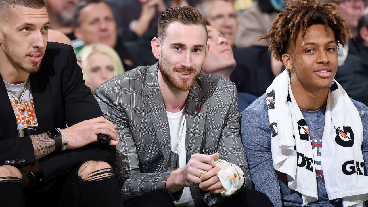 BOSTON, MA - NOVEMBER 13: Gordon Hayward #20 of the Boston Celtics looks on during the game against the Washington Wizards on November 13, 2019 at the TD Garden in Boston, Massachusetts. Mandatory Copyright Notice: Copyright 2019 NBAE