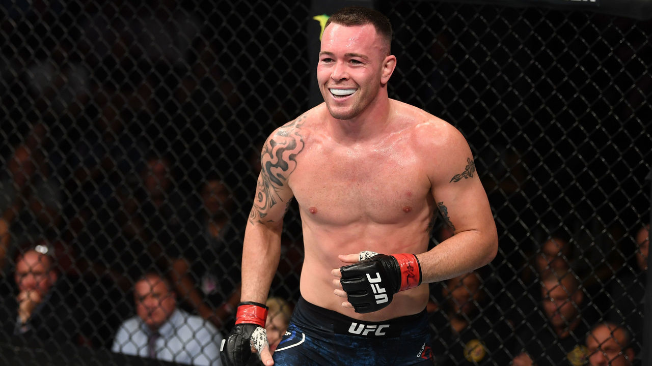 NEWARK, NJ - AUGUST 03: Colby Covington battles Robbie Lawler in their welterweight bout during the UFC Fight Night event at the Prudential Center on August 3, 2019 in Newark, New Jersey.