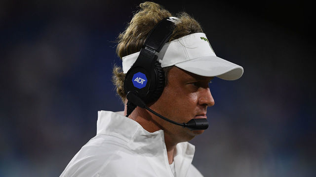 BOCA RATON, FLORIDA - OCTOBER 12: Head Coach Lane Kiffin of the Florida Atlantic Owls coaching against the Middle Tennessee Blue Raiders in the second half at FAU Stadium on October 12, 2019 in Boca Raton, Florida.