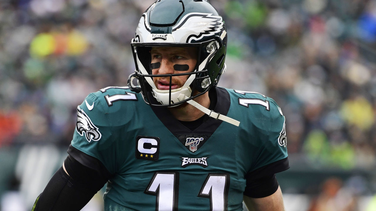 PHILADELPHIA, PA - NOVEMBER 24: Carson Wentz #11 of the Philadelphia Eagles looks on during the first quarter at Lincoln Financial Field on November 24, 2019 in Philadelphia, Pennsylvania. The Seahawks defeated the Eagles 17-9.
