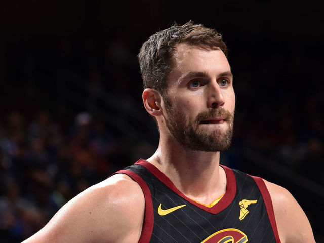 PHILADELPHIA, PA - DECEMBER 7: Kevin Love #0 of the Cleveland Cavaliers looks on during the game against the Philadelphia 76ers on December 7, 2019 at the Wells Fargo Center in Philadelphia, Pennsylvania NOTE TO USER: User expressly acknowledges and agrees that, by downloading and/or using this Photograph, user is consenting to the terms and conditions of the Getty Images License Agreement. Mandatory Copyright Notice: Copyright 2019 NBAE