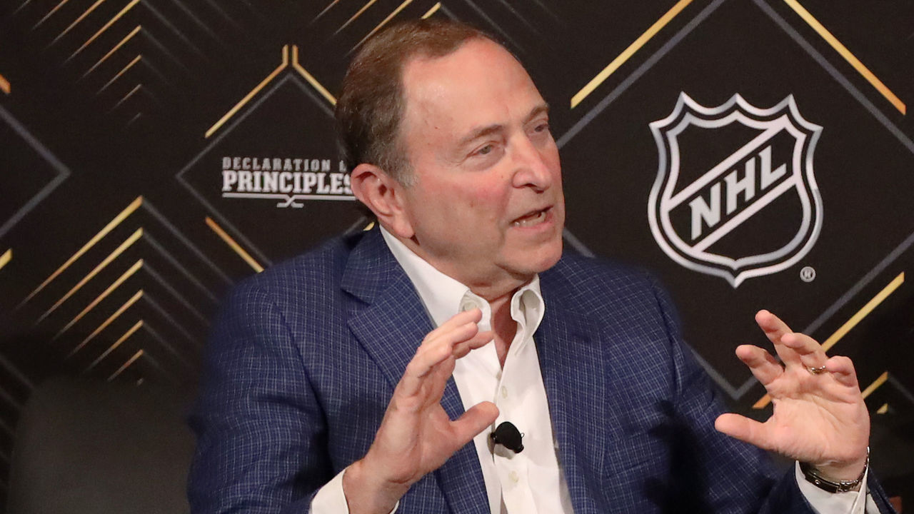 LAS VEGAS, NEVADA - JUNE 18: NHL Commissioner Gary Bettman speaks onstage at the Declaring Our Principles-Advancing Equity summit on June 18, 2019 in Las Vegas, Nevada.