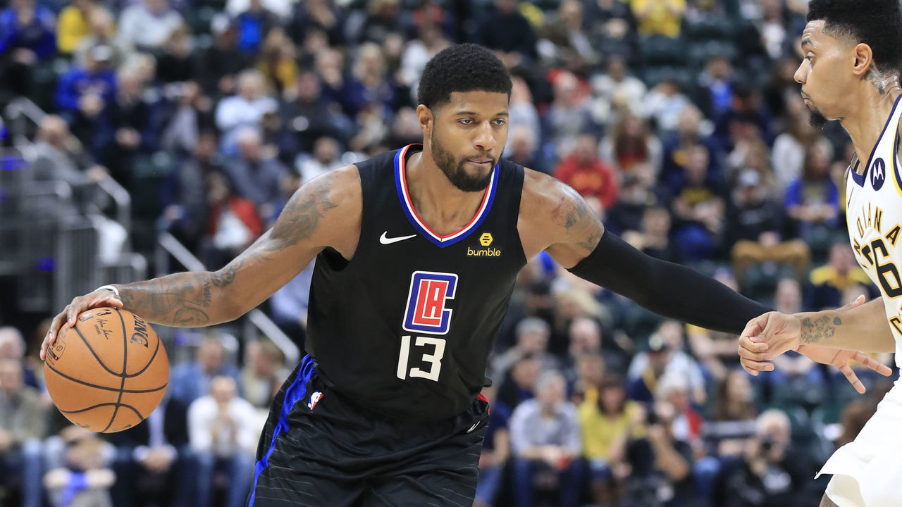 INDIANAPOLIS, INDIANA - DECEMBER 09: Paul George #13 of the Los Angeles Clippers dribbles the ball against the Indiana Pacers at Bankers Life Fieldhouse on December 09, 2019 in Indianapolis, Indiana.
