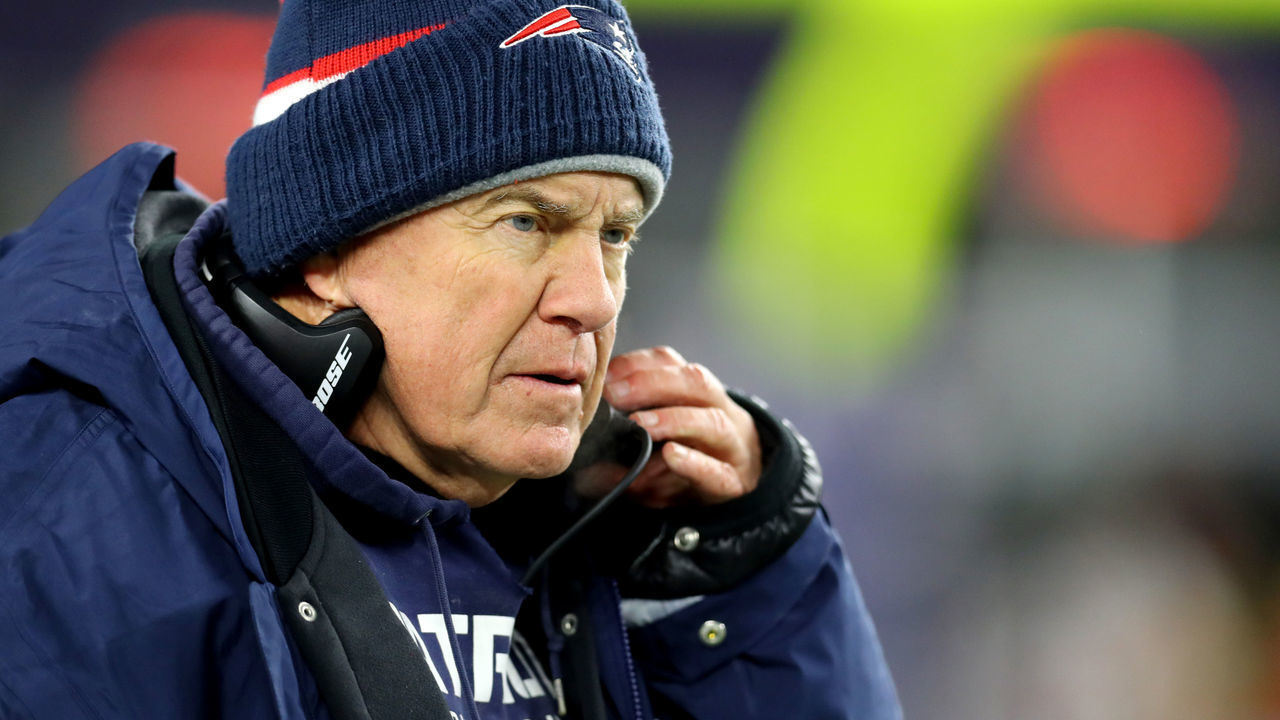 FOXBOROUGH, MASSACHUSETTS - DECEMBER 08: Head coach Bill Belichick of the New England Patriots looks on during the game against the Kansas City Chiefsat Gillette Stadium on December 08, 2019 in Foxborough, Massachusetts.