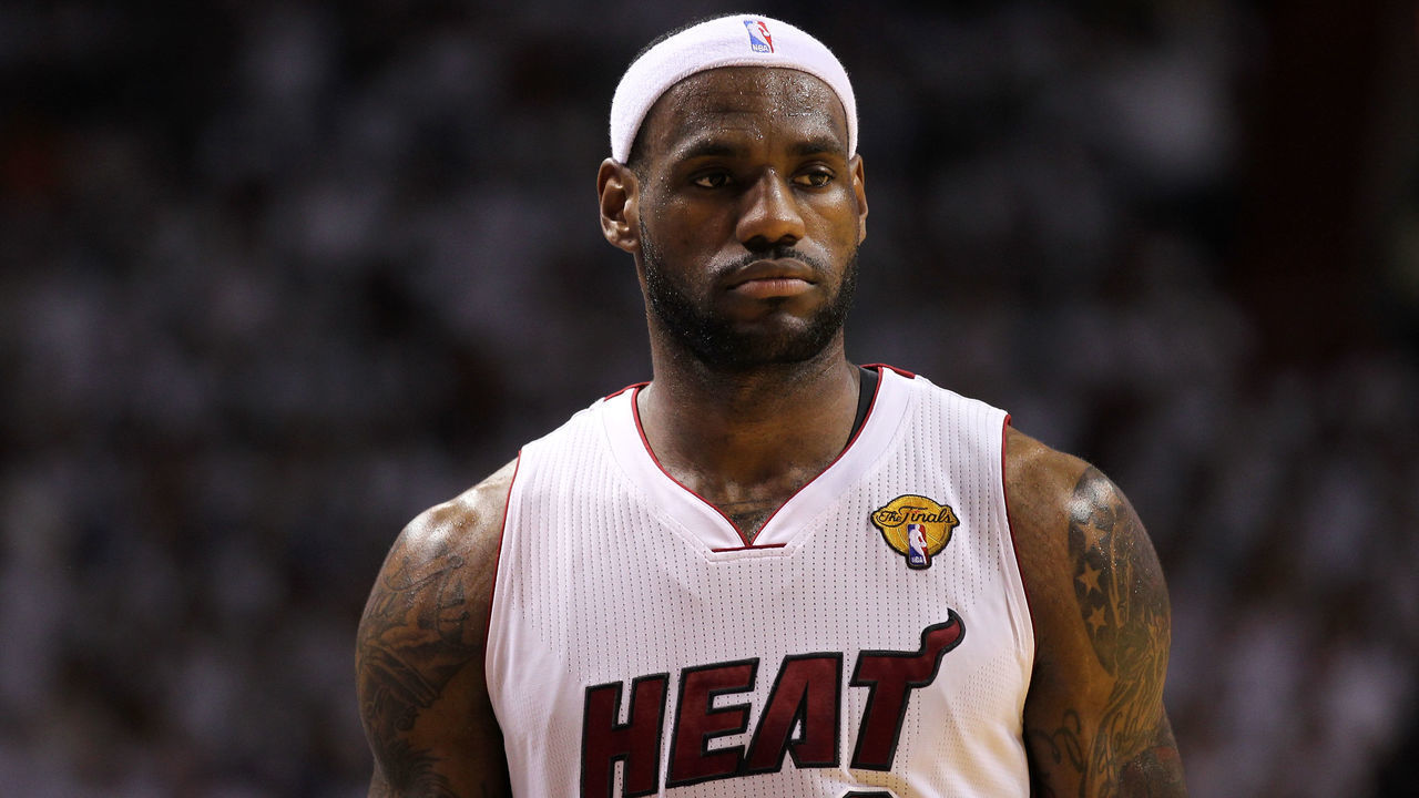 MIAMI, FL - JUNE 12: LeBron James #6 of the Miami Heat looks on against the Dallas Mavericks in Game Six of the 2011 NBA Finals at American Airlines Arena on June 12, 2011 in Miami, Florida. NOTE TO USER: User expressly acknowledges and agrees that, by downloading and/or using this Photograph, user is consenting to the terms and conditions of the Getty Images License Agreement.