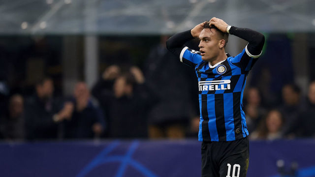Lautaro Martinez of Inter of Milan lament a failed occasion during the UEFA Champions League group F match between Inter and FC Barcelona at Giuseppe Meazza Stadium on December 10, 2019 in Milan, Italy.