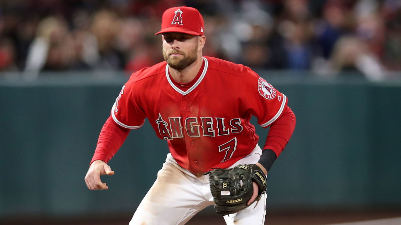 ANAHEIM, CA - May 25: Zack Cozart #7 of the Los Angeles Angels in action during the game against the Texas Rangers at Angel Stadium on May 25, 2019 in Anaheim, California. The Angels defeated the Rangers 3-2.