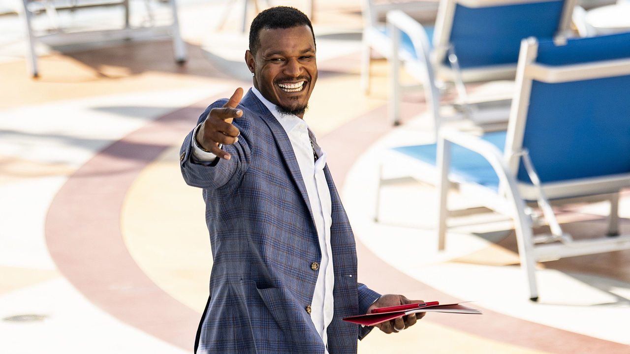 BOSTON, MA - DECEMBER 10: Adam Jones #10 of the Arizona Diamondbacks reacts during the 2019 Major League Baseball Winter Meetings on December 10, 2019 in San Diego, California.