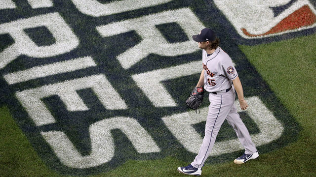 WASHINGTON, DC - OCTOBER 27: Gerrit Cole #45 of the Houston Astros walks off the field during Game Five of the 2019 World Series against the Washington Nationals at Nationals Park on October 27, 2019 in Washington, DC.